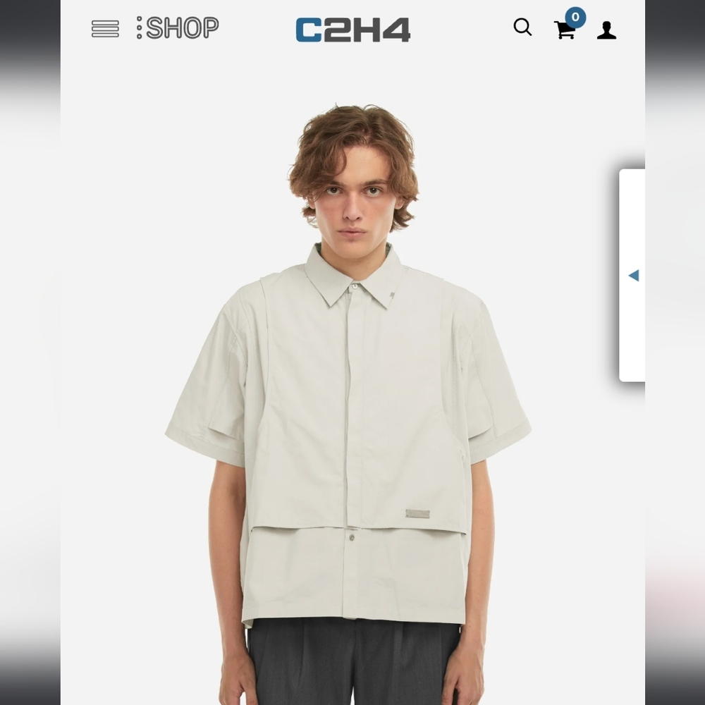 NWT C2H4 Neonaissance Intervein Layered Short Sleeve Shirt Fiber Gray Medium